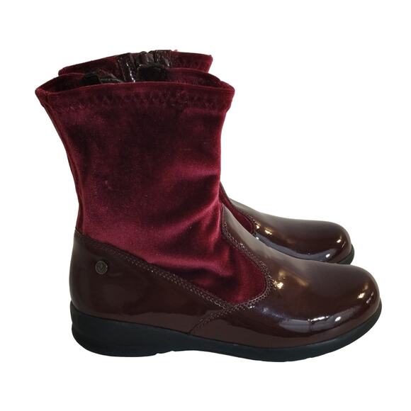 E Naturino Kids Girls Burgundy Maroon Patent Leather Velvet Sock Boots 27 10.5 - Picture 2 of 9
